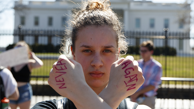 Student protester in front of White House. 