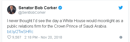Chairman of the Senate Intelligence Committee, Senator Bob Corker (R-Tenn) response to Donald Trump's statement on the Saudi government and its role in the murder of journalist Jamal Khashoggi.