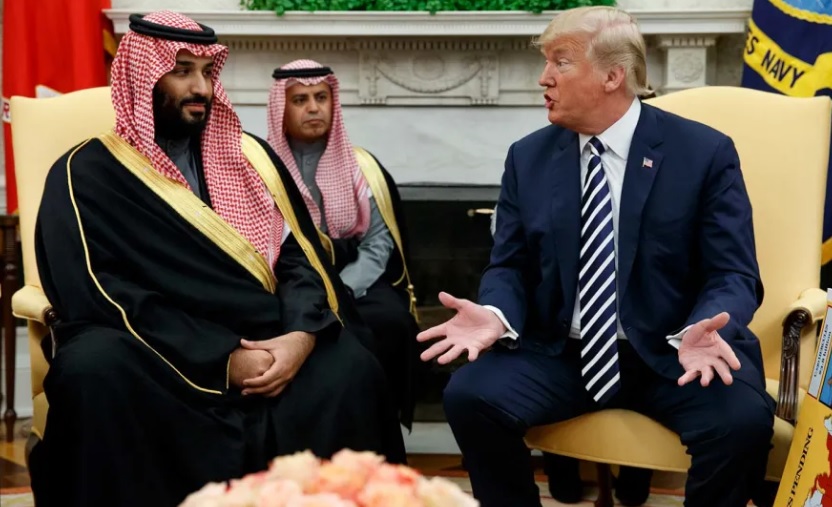 U.S. President Donald Trump in a White House meeting with Saudi Crown Prince bin Salman