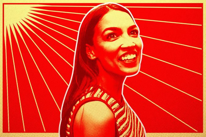 pop art colorized image of progressive leader, Democrat Congresswoman from New York, Alexandria Ocasio Cortez