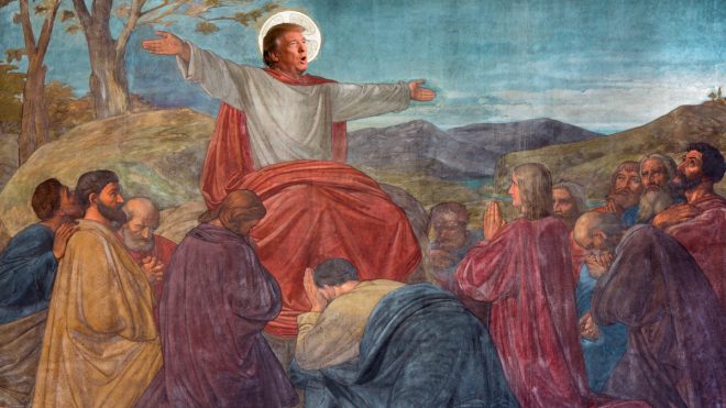 Trump in painting, depicted as "White Jesus"