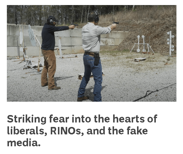 video still preview of a campaign promo narrative on Missouri Senate candidate Eric Greitens' campaign website, captioned "Striking fear into the hearts of liberals, RINOs and the fake media.